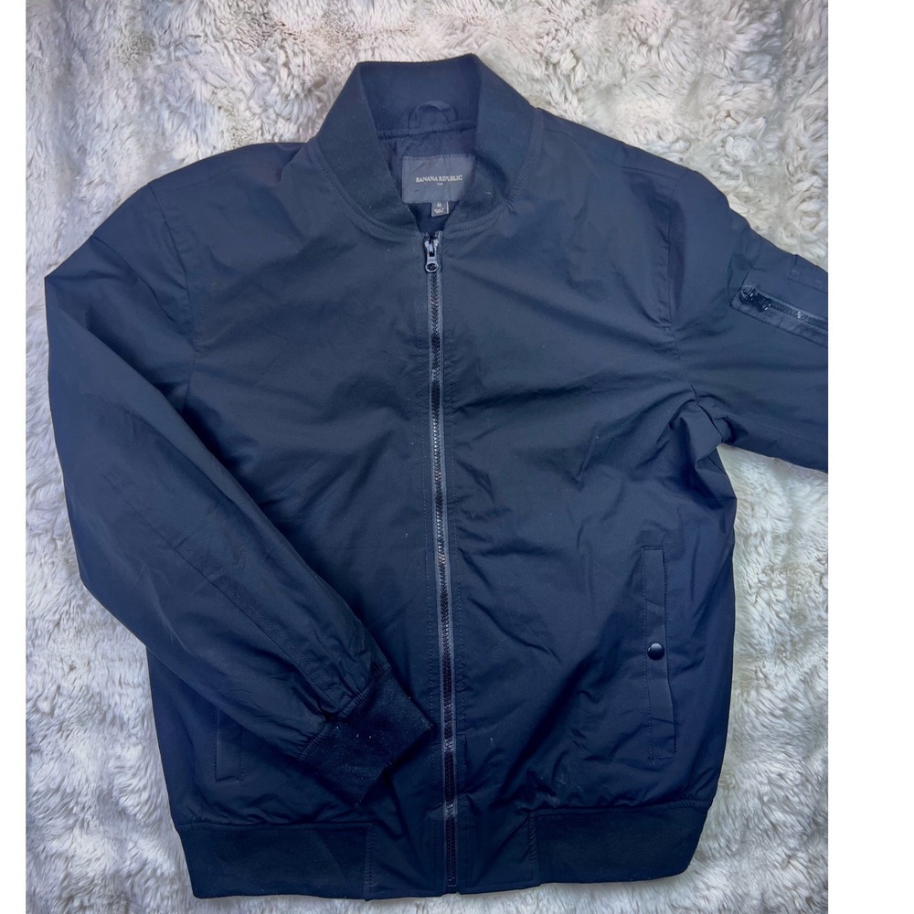 Banana Republic Mens Black Full Zip Bomber Jacket Utility Pocket Size M. A34
